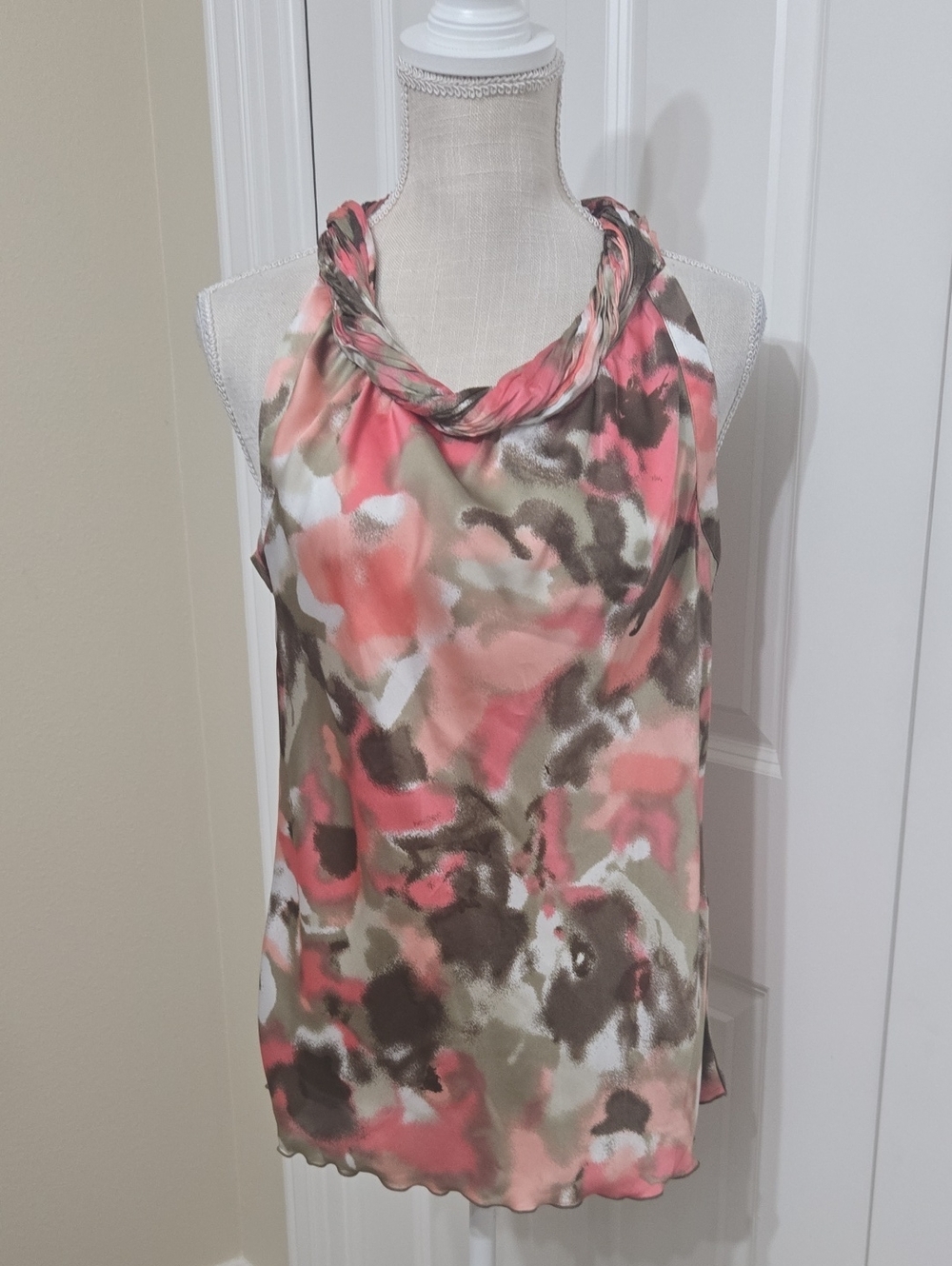 Signature by Larry Levine Coral & Olive Braided Halter Top Sz M New Without Tags